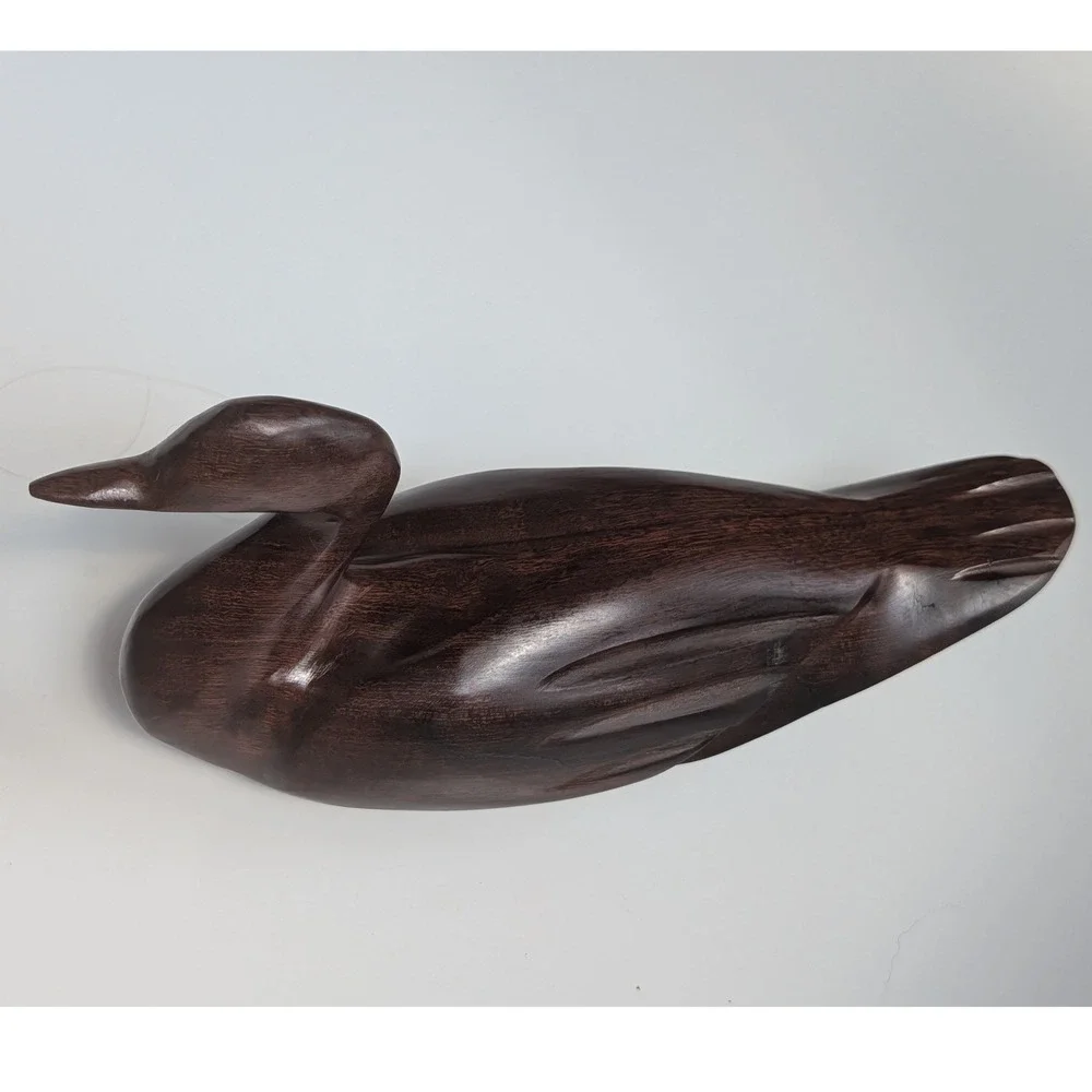 Hand Carved Wooden Loon Decoy Figurine Ironwood Dark Brown Home Decor Sculpture